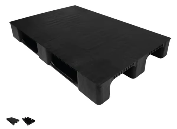 (EURO) 80 X 120 X 15 cm with 3 Runners 13 KG BLACK CLOSED DECK PLASTIC PALLET